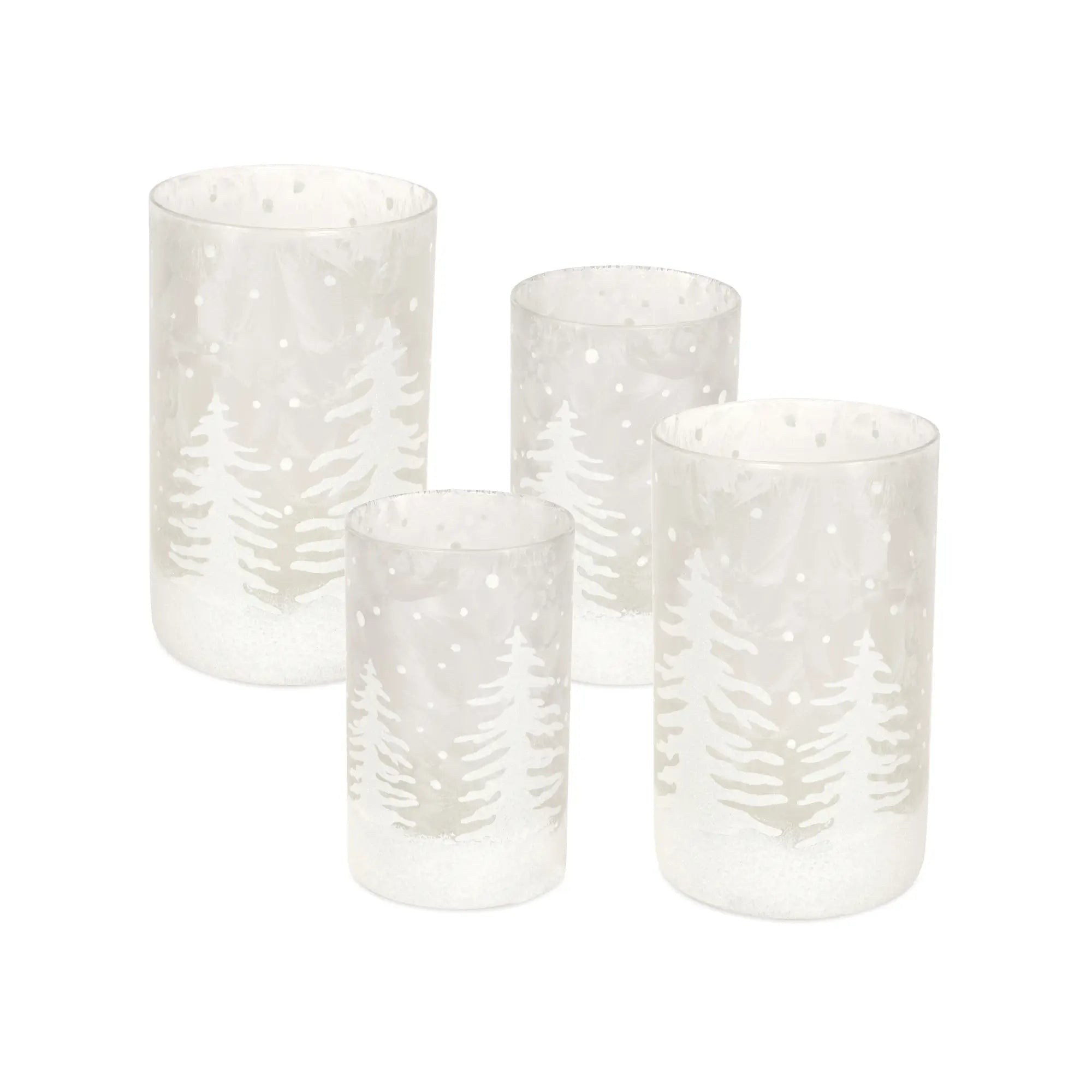 Frosted Snowy Forest Candle Holder Set