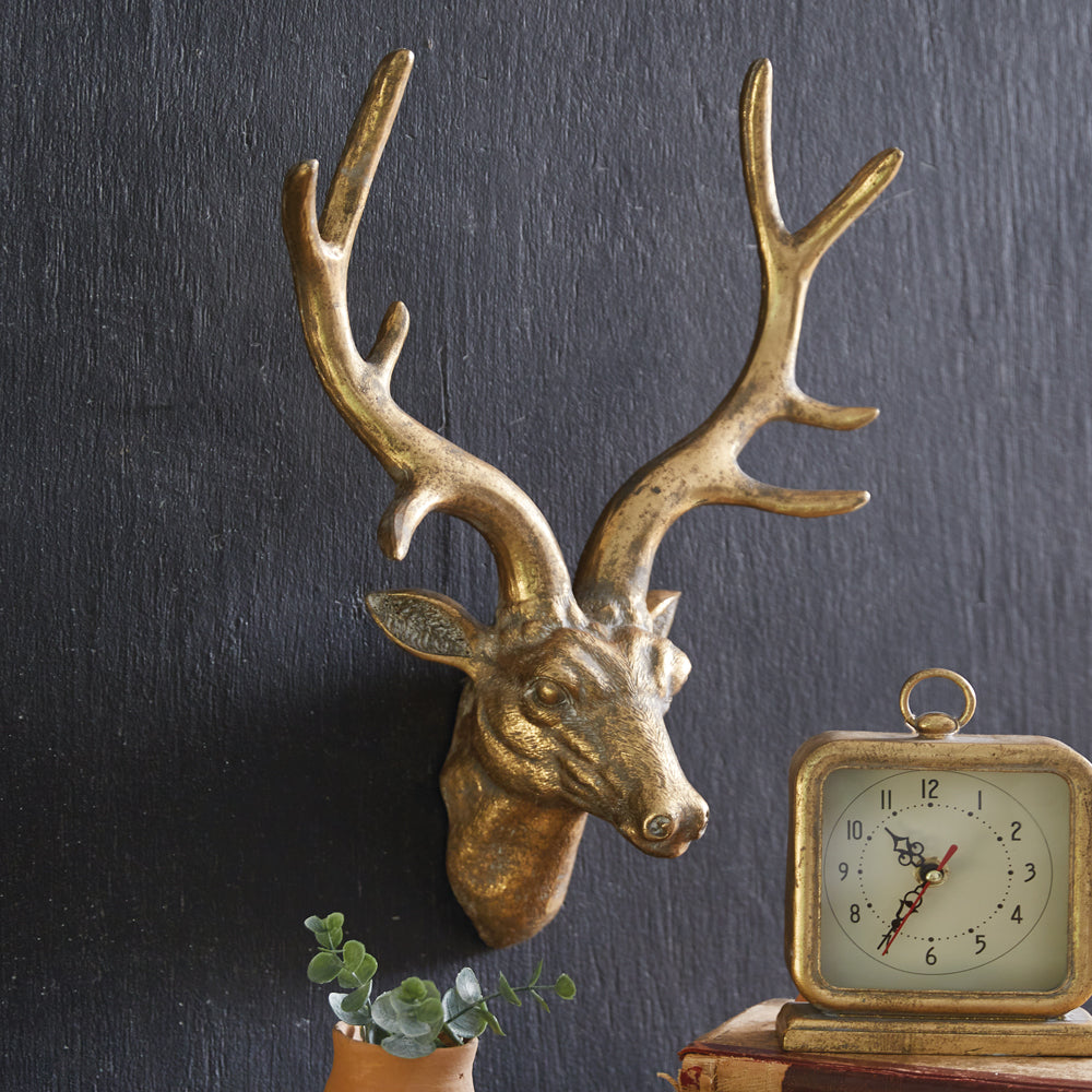 Antiqued Gold Deer Head Wall Hanging