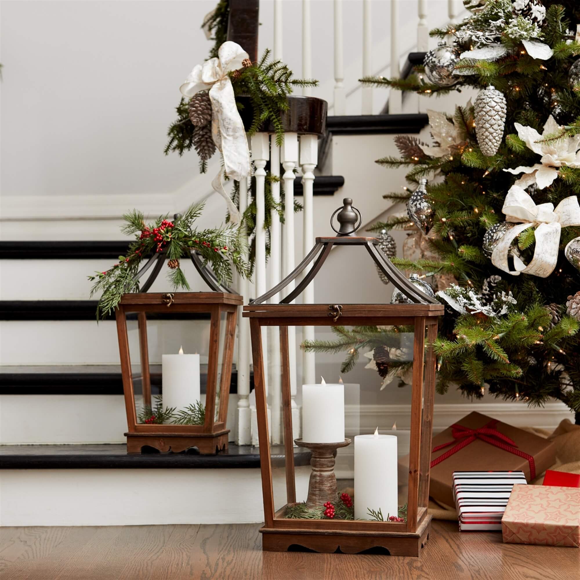 Wood & Metal Open Lantern Set