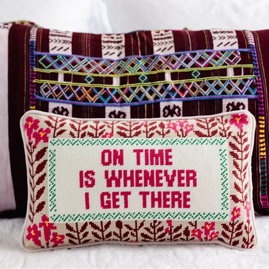 On Time Needlepoint Pillow