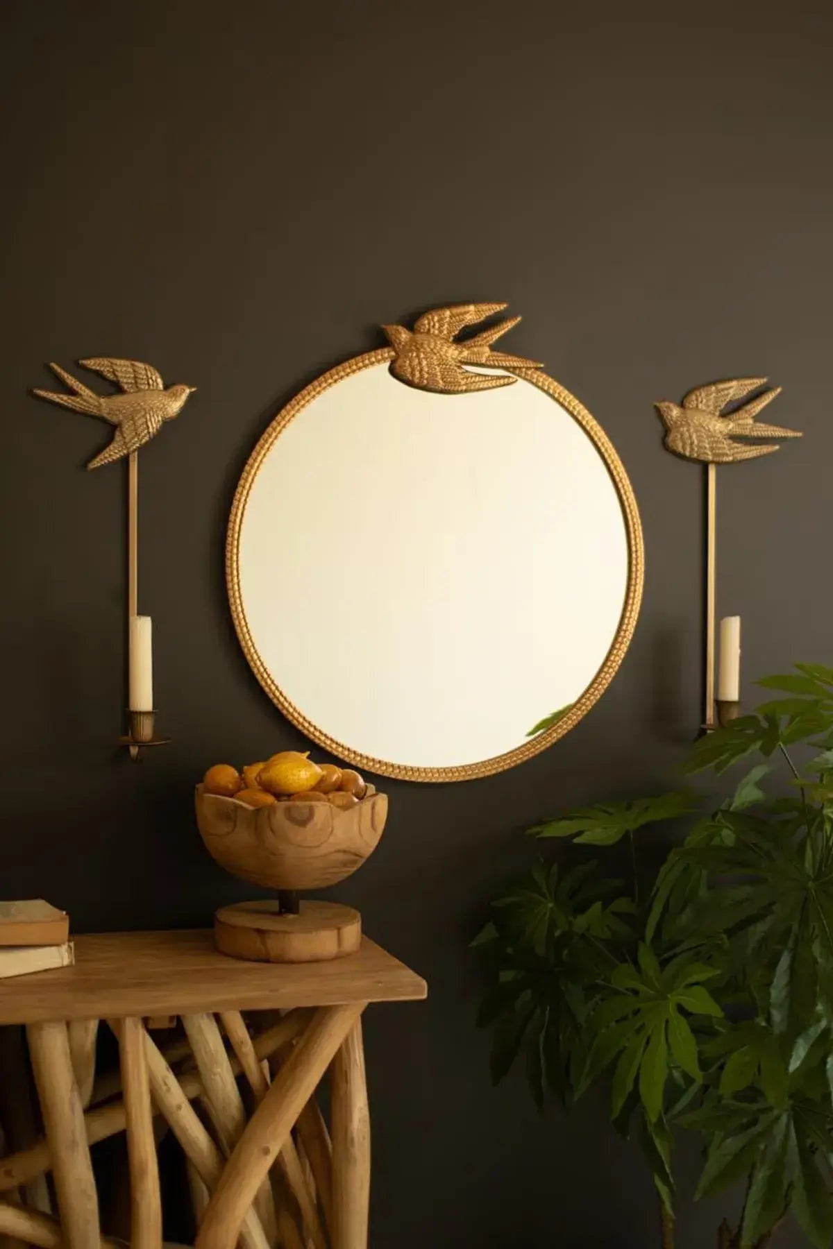 Antique Gold Sparrow Candle Wall Sconce Set