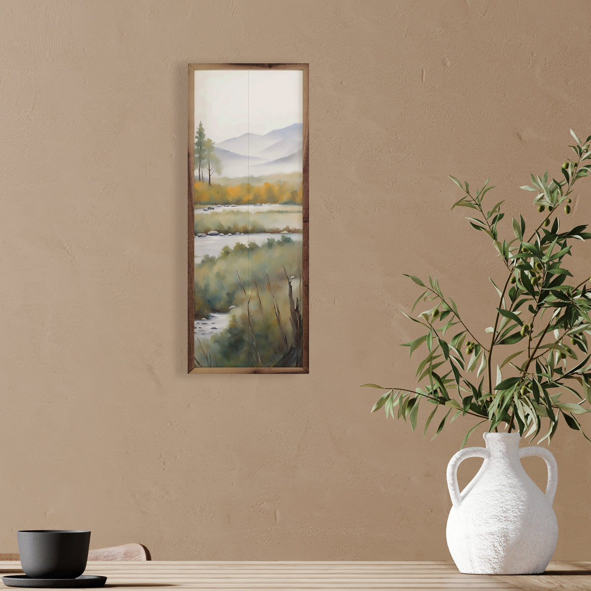 Creek With Tall Trees Wood Framed Print