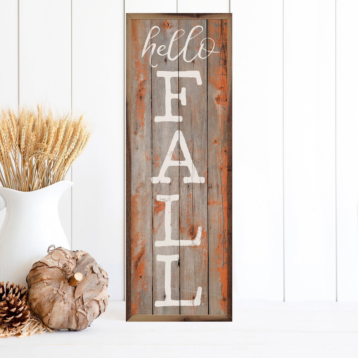 Vertical Hello Fall Wood Framed Print