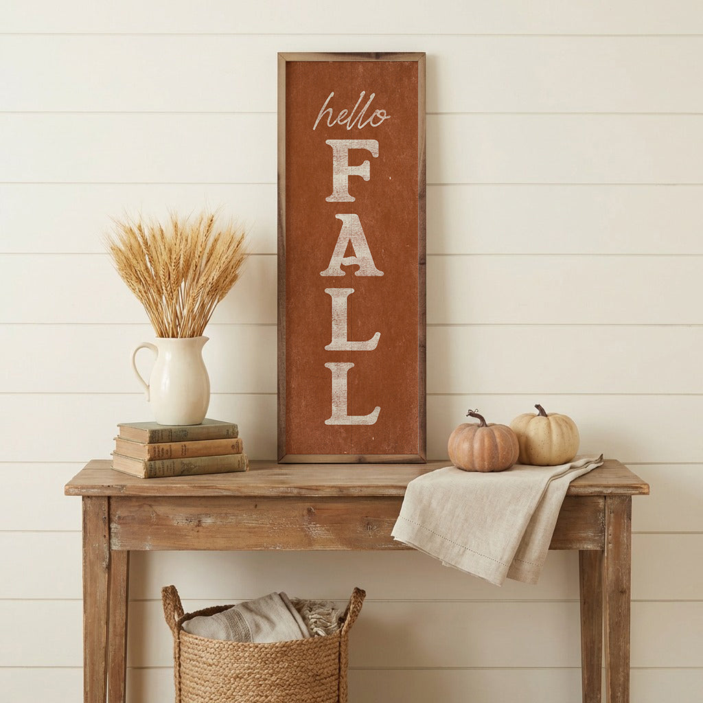 Vertical Hello Fall Wood Framed Print