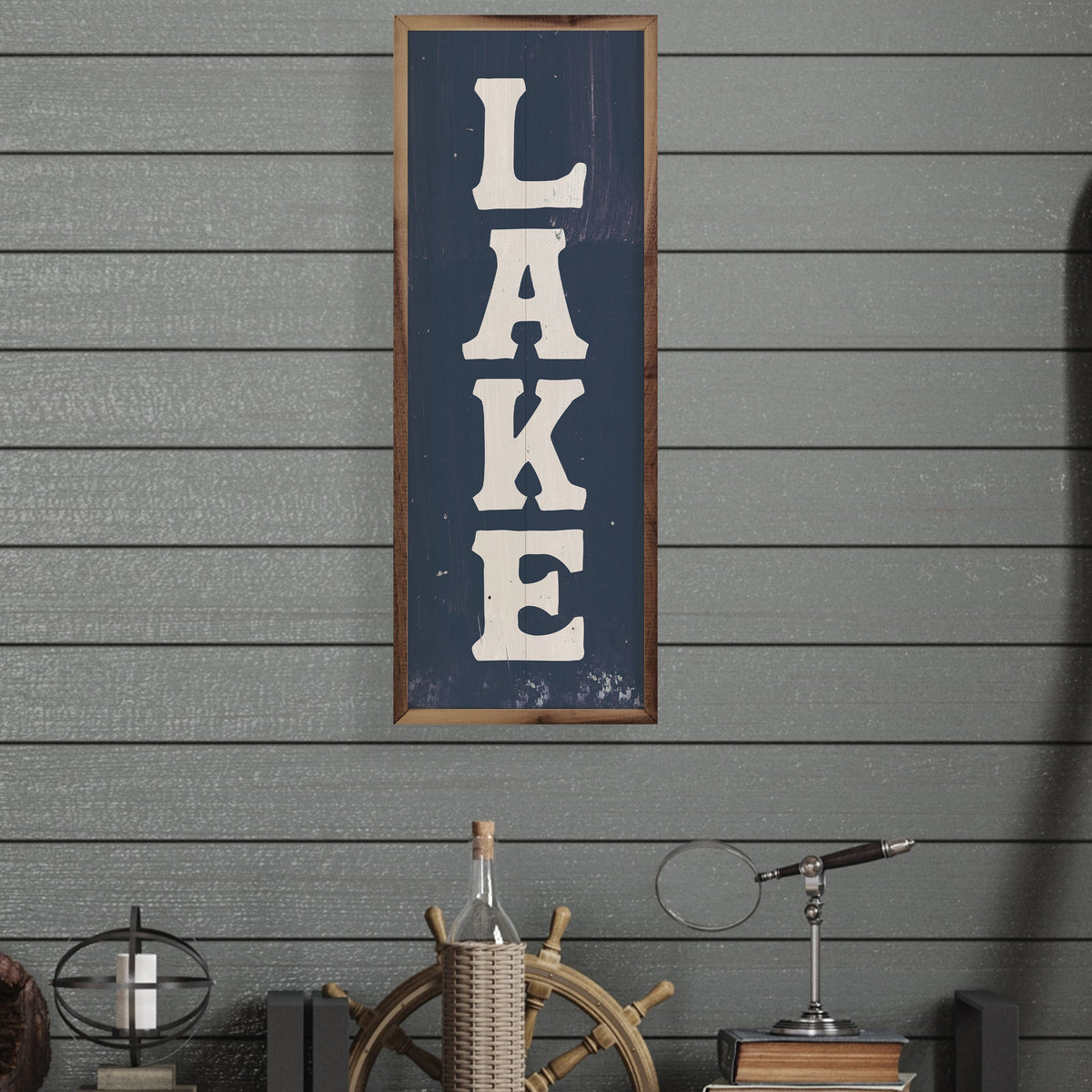 Lake Dark Blue Wood Framed Print