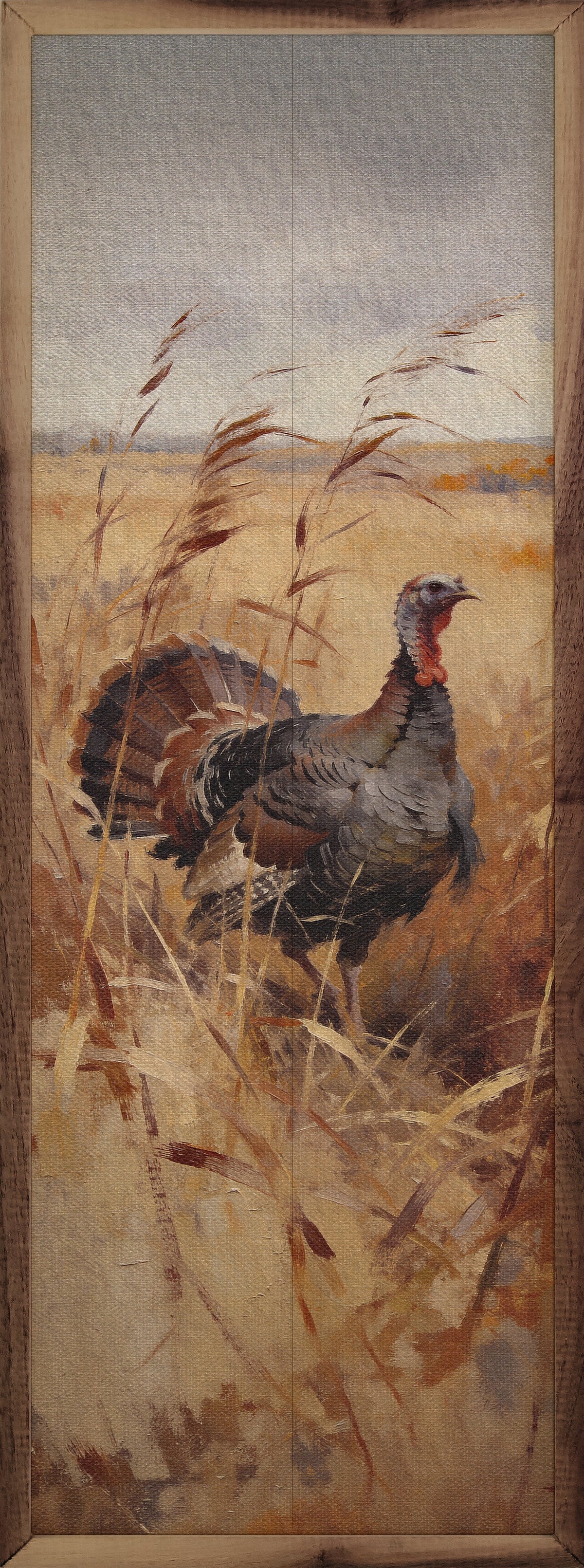 Prairie Turkey In Fall Grass Wood Framed Print