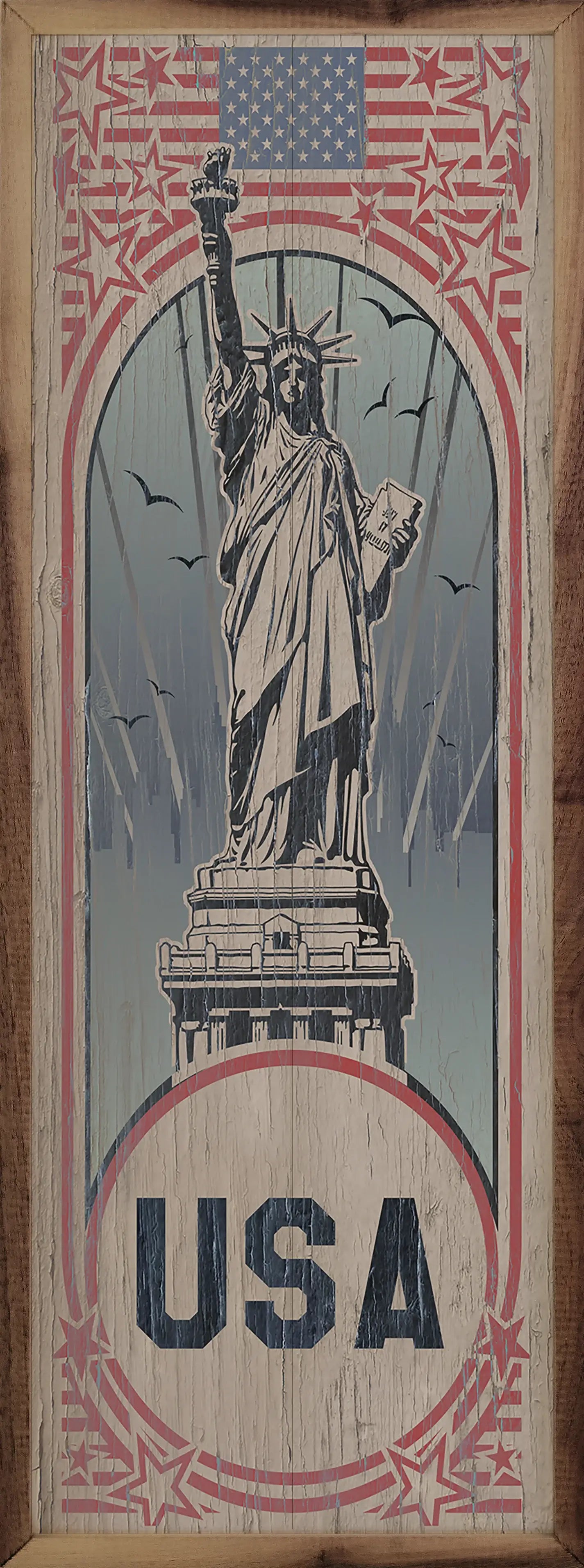 Vintage USA Poster Wood Framed Print