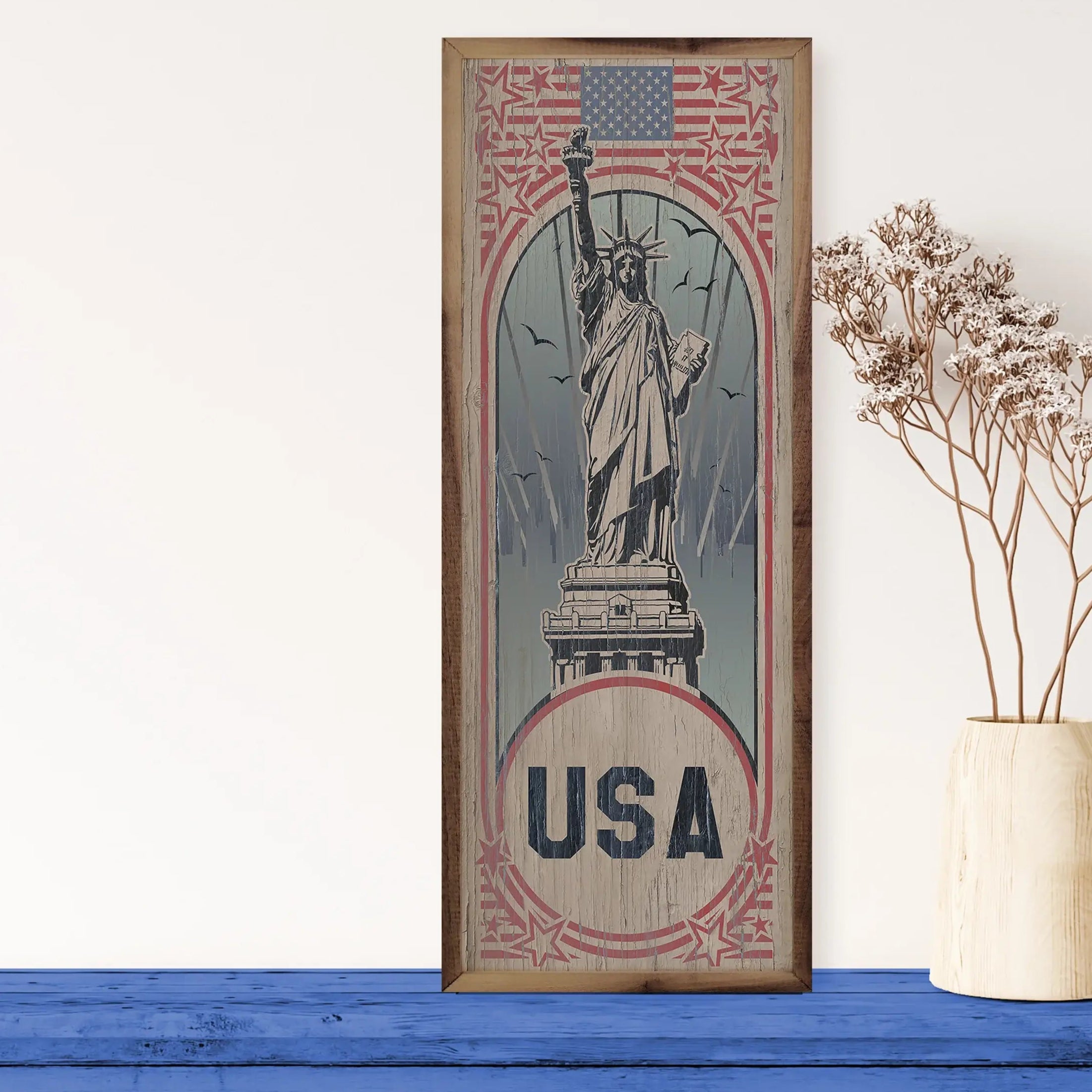 Vintage USA Poster Wood Framed Print
