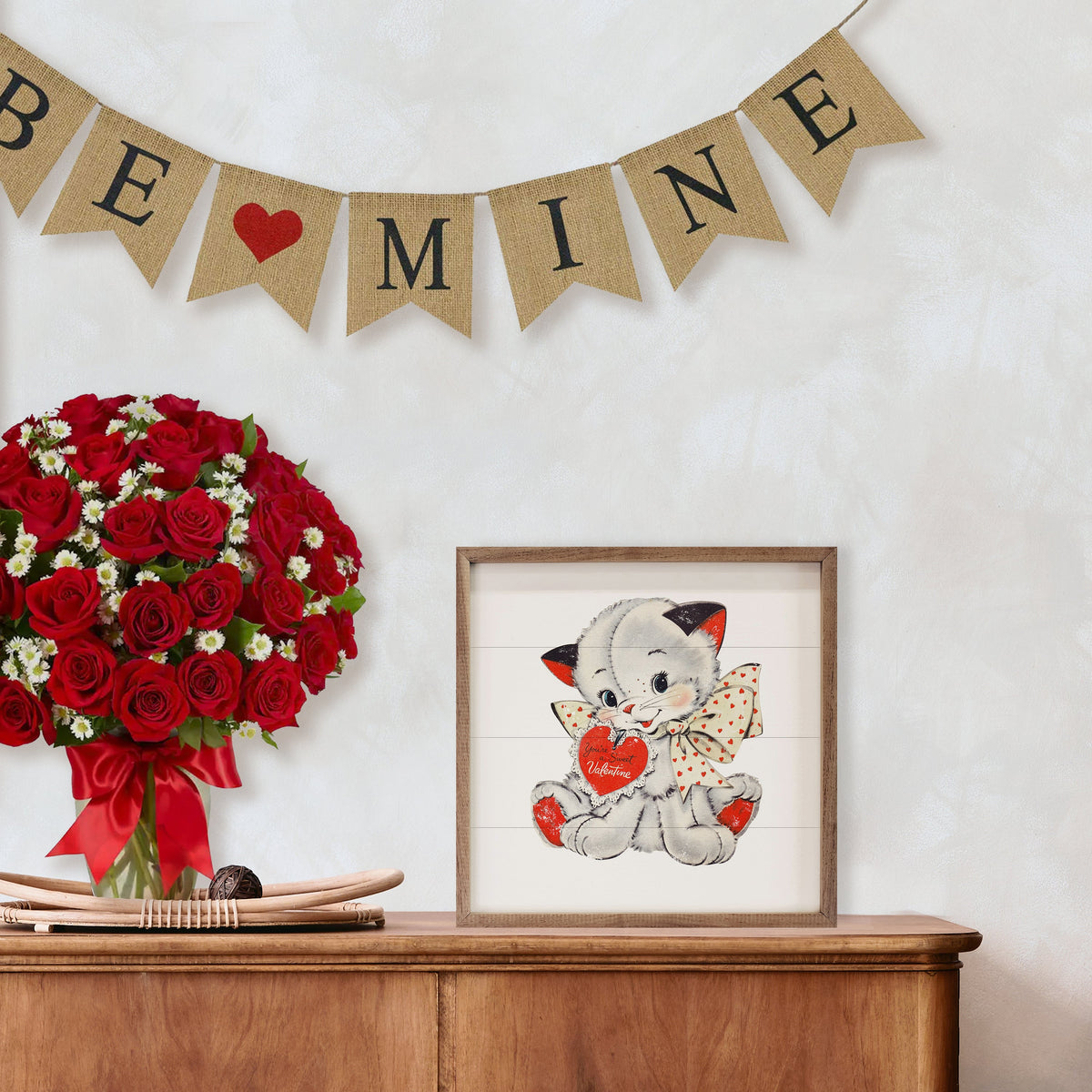 Sweet Valentine Cat Wood Framed Print