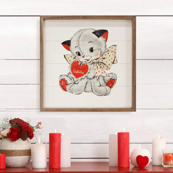 Sweet Valentine Cat Wood Framed Print