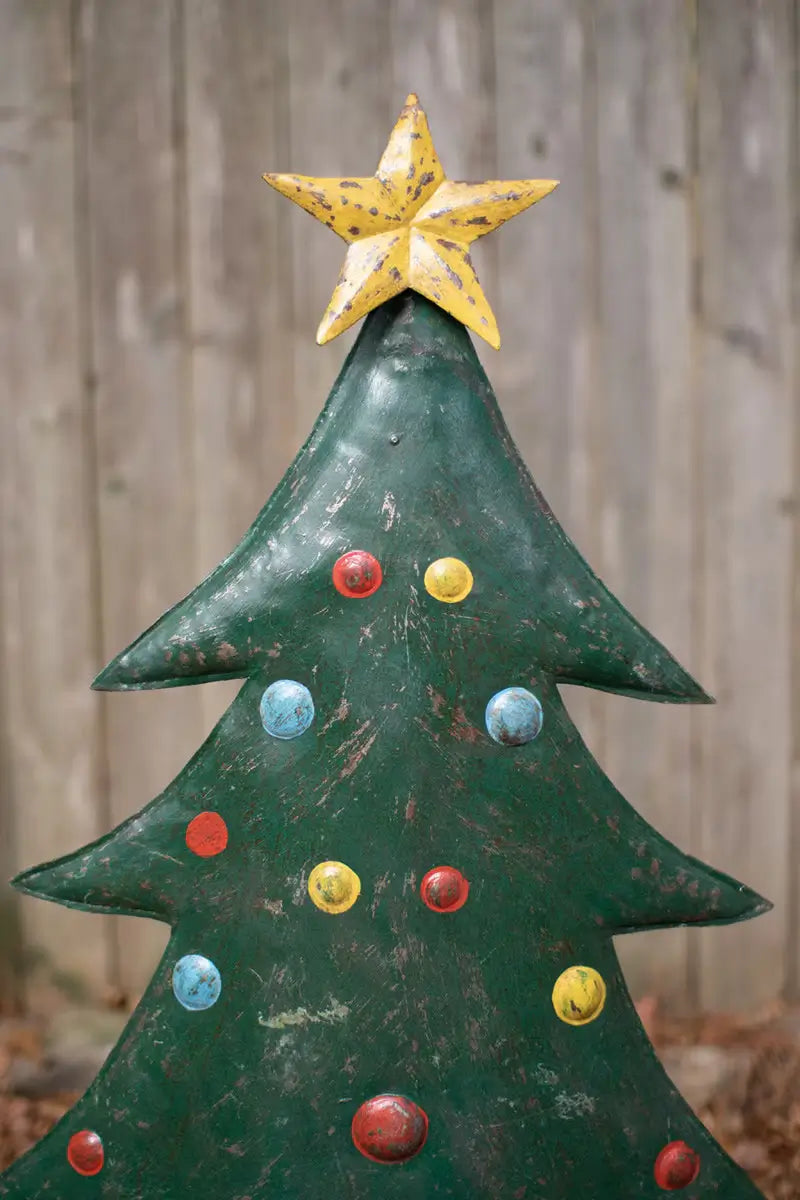 Hand Hammered Metal Christmas Tree Yard Stake Set