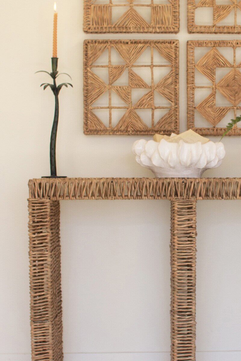 Woven Seagrass & Iron Console Table