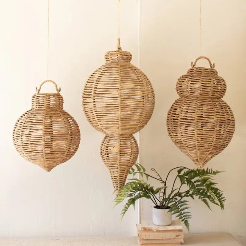 Woven Seagrass & Iron Ornament Set