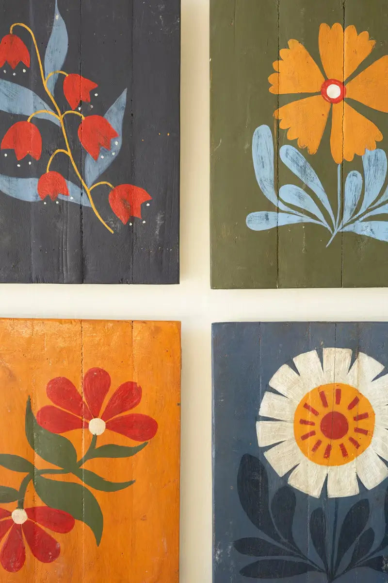Hand Painted Florals On Recycled Wood