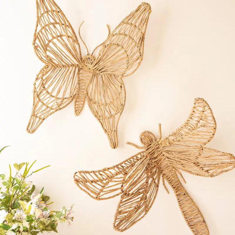 Handwoven Seagrass Butterfly & Dragonfly Wall Decor