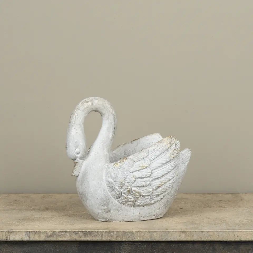 Gold & White Swan Planter