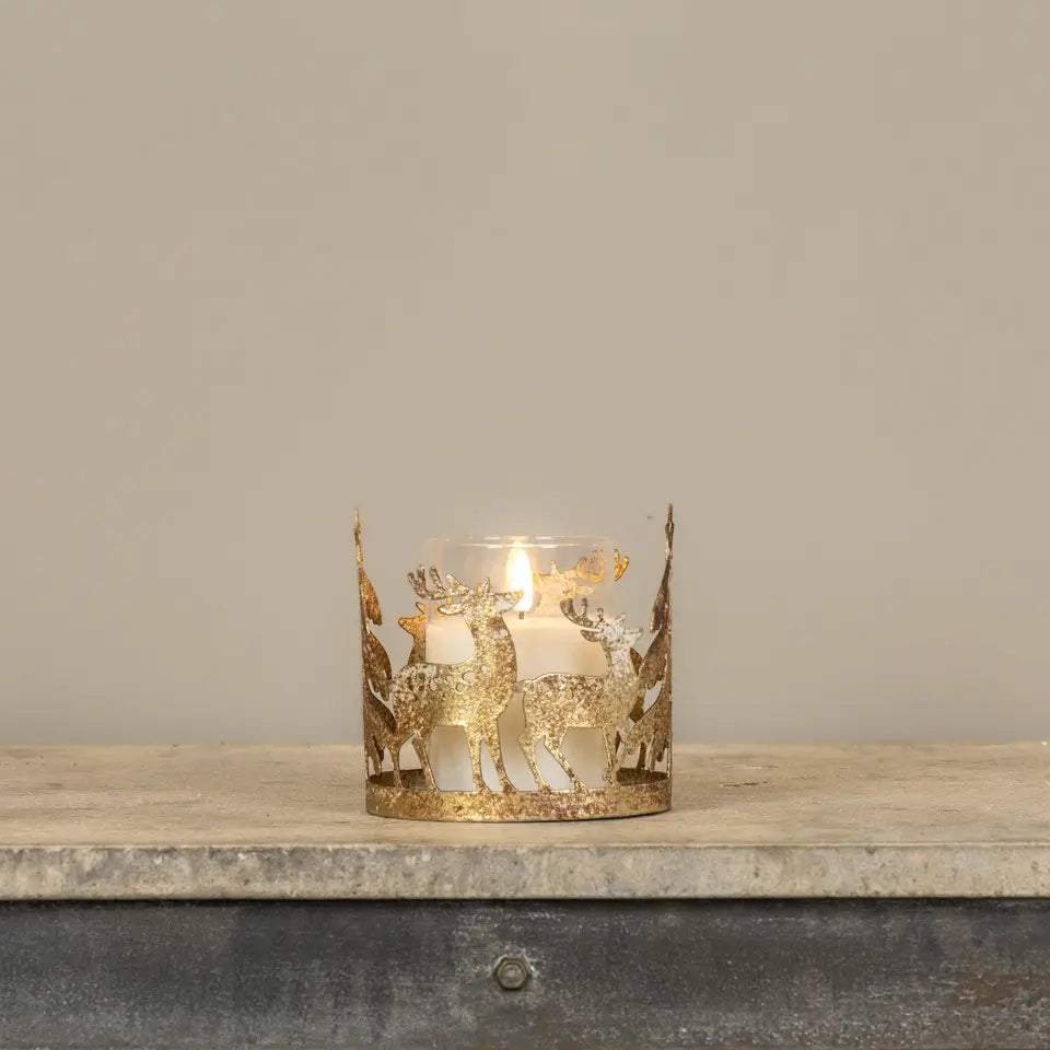 Gold Deer Family Pillar Candle Holder