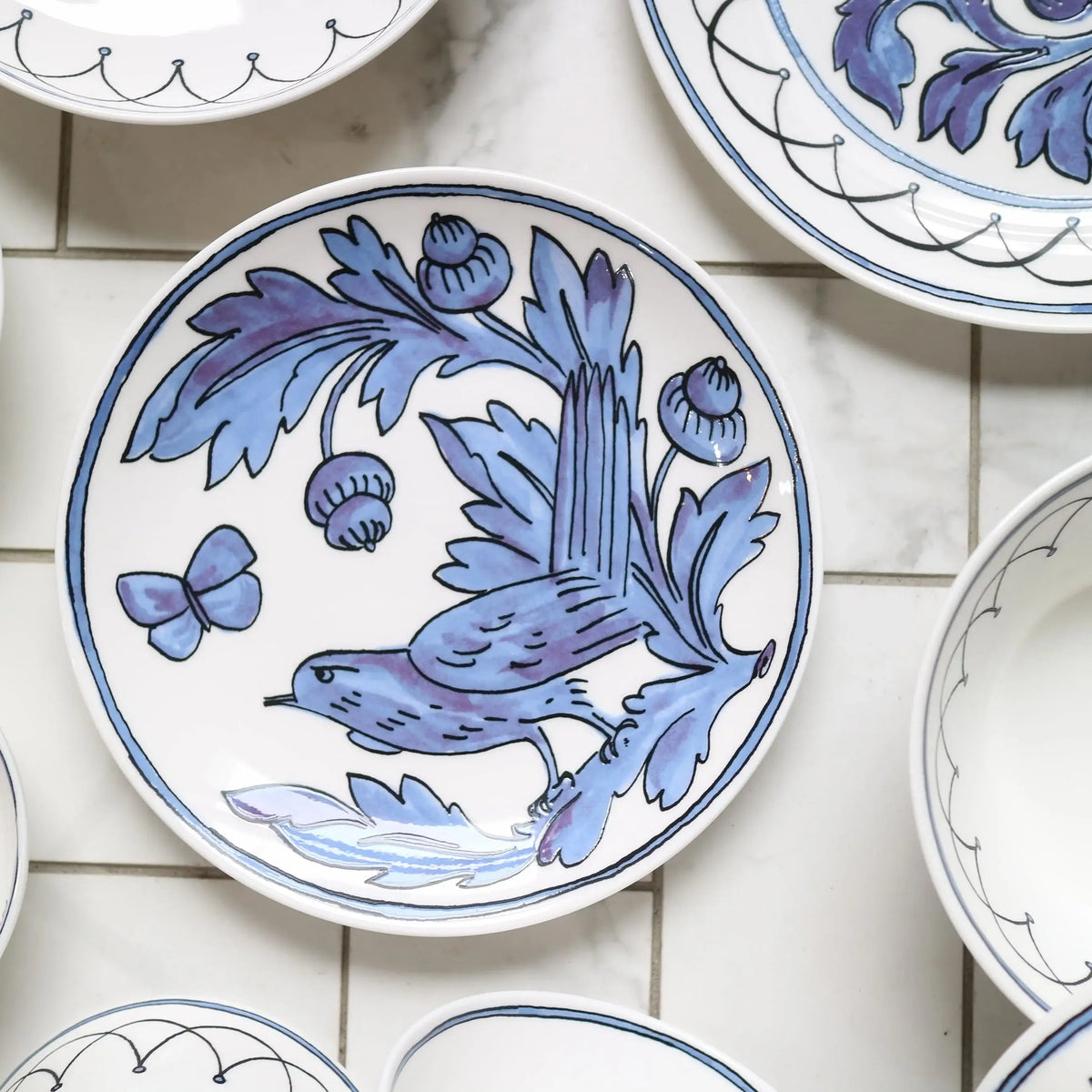 Heritage Blue Bird 7" Appetizer Plate Set