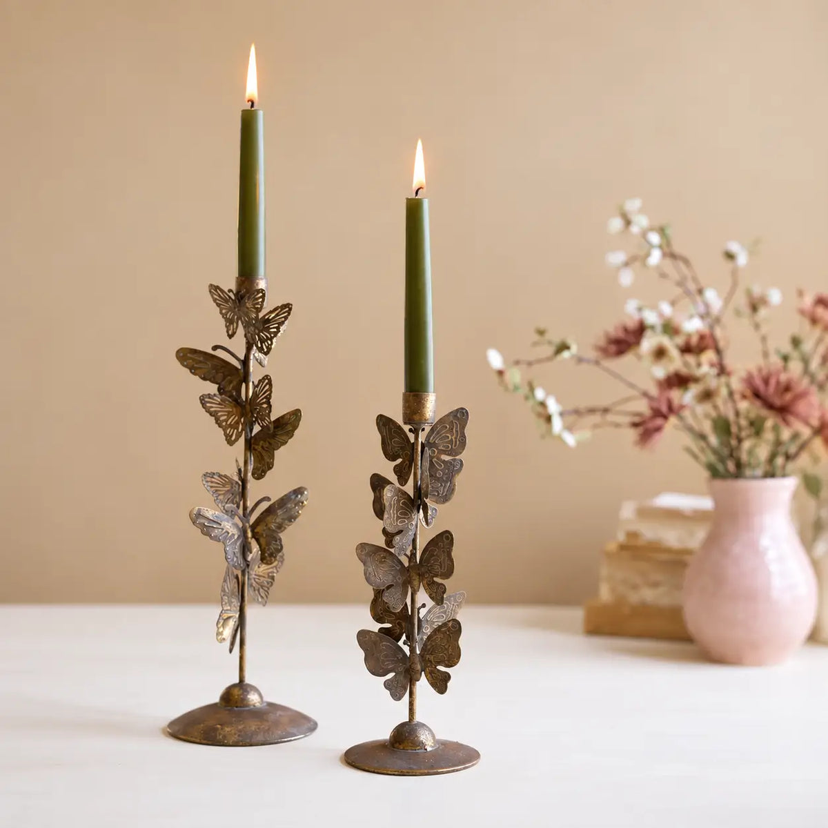 Butterflies Taper Candle Holder Set