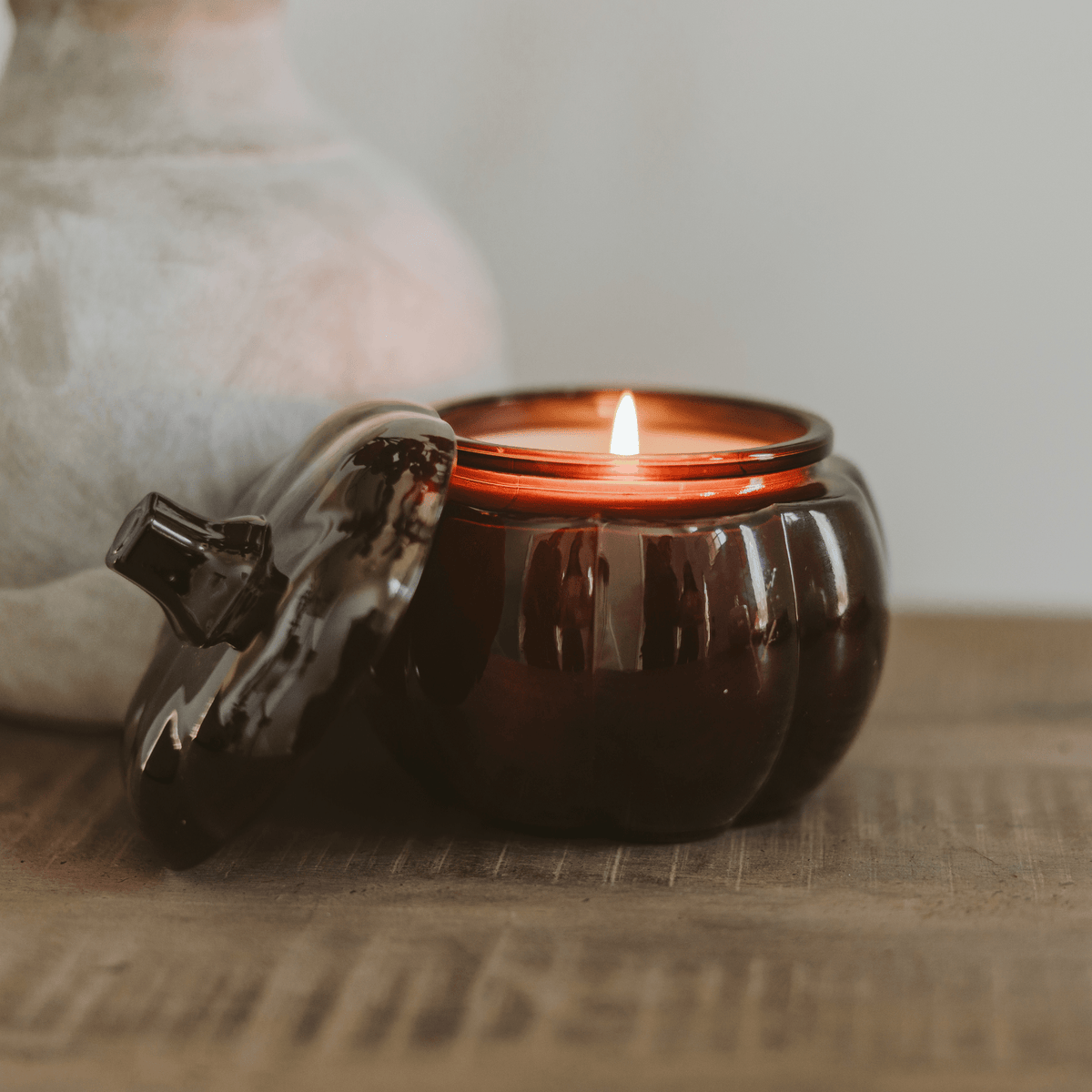 Hello Fall Amber Glass Pumpkin Jar Candle