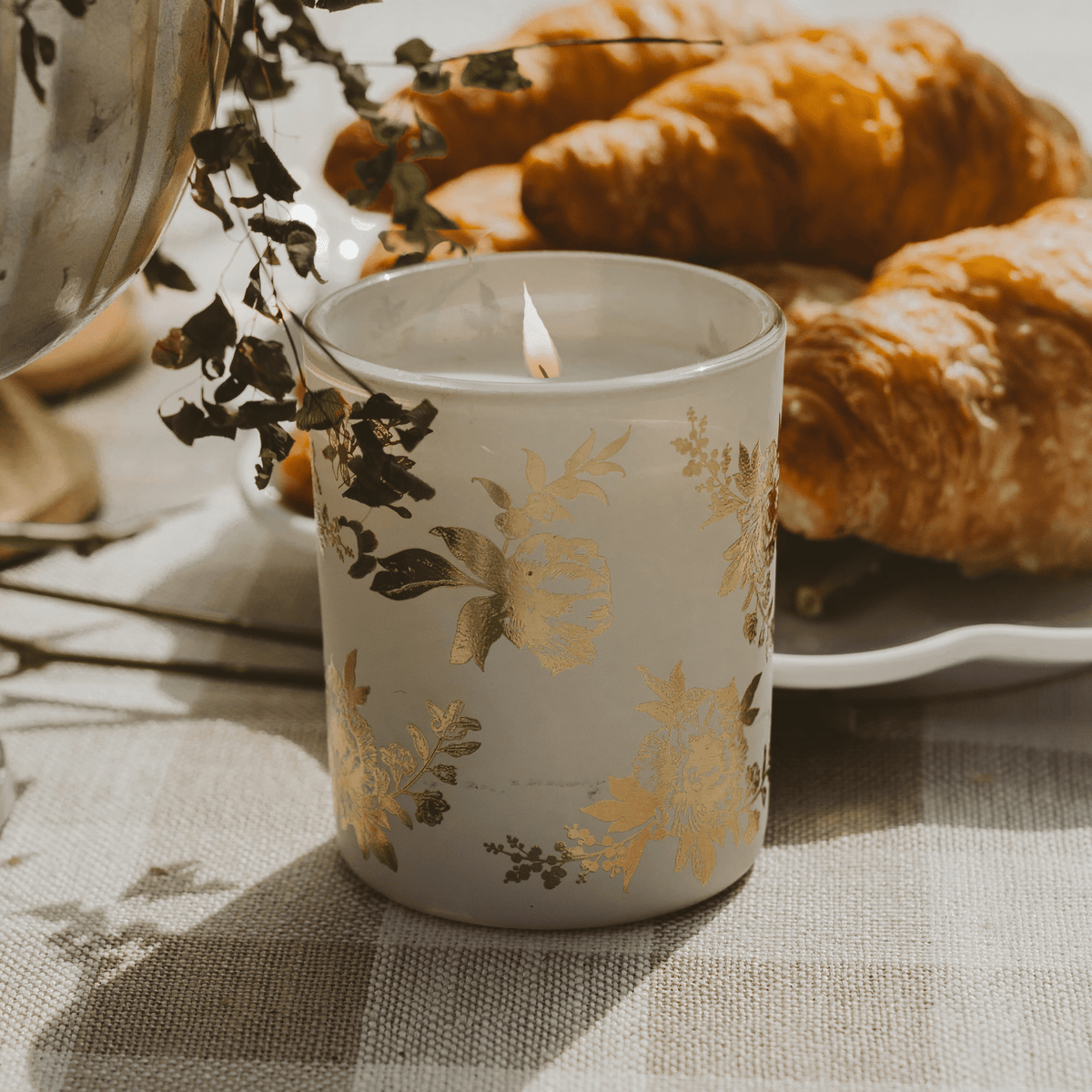 Gold Floral Translucent Tinted Glass Jar Candle