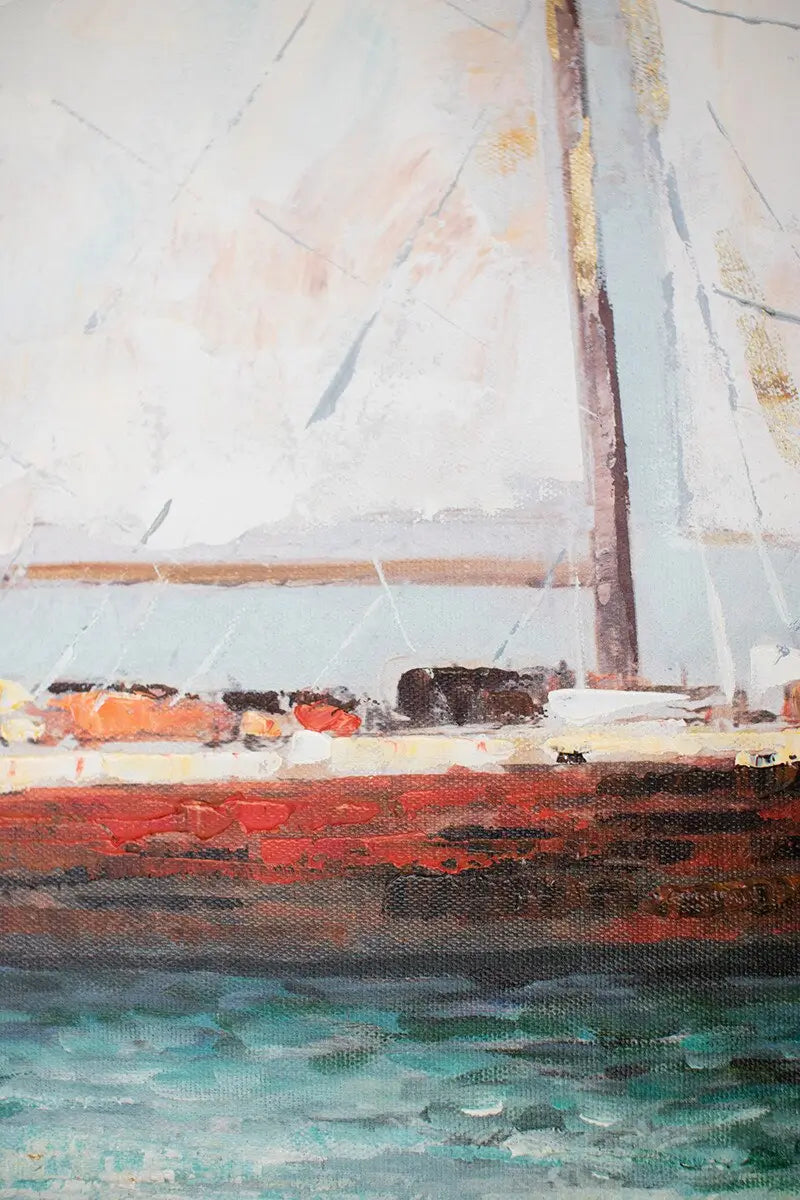Framed Sailboat Oil Painting