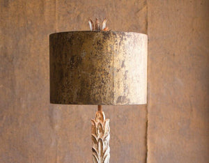 Carved Floral Lamp With Rustic Metal Shade