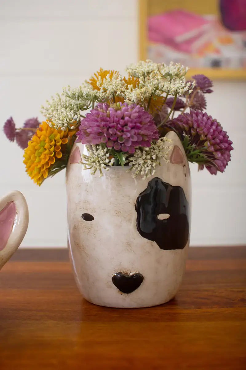Ceramic Black & White Dog Head Planter Set