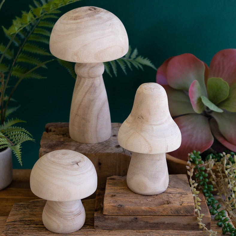Natural Wood Mushrooms Set