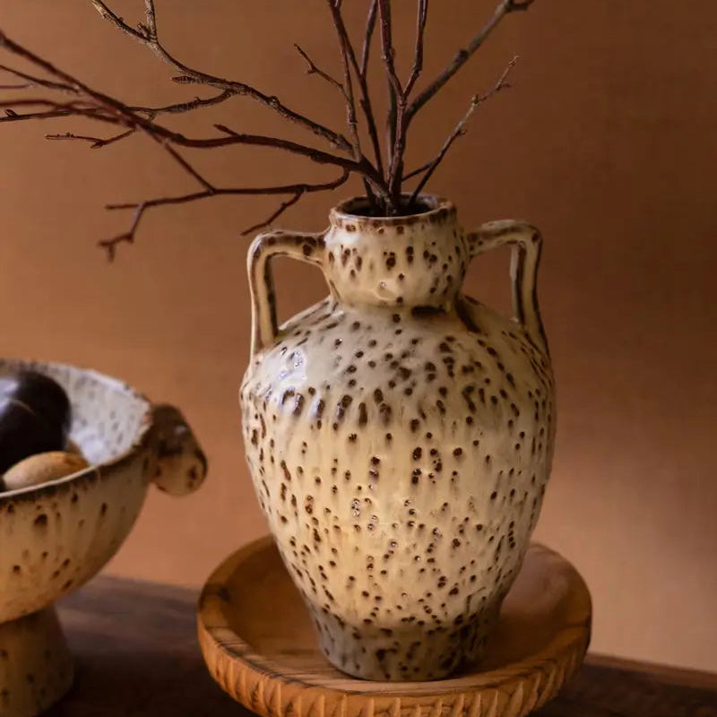 Rustic Two Handle Ceramic Urn