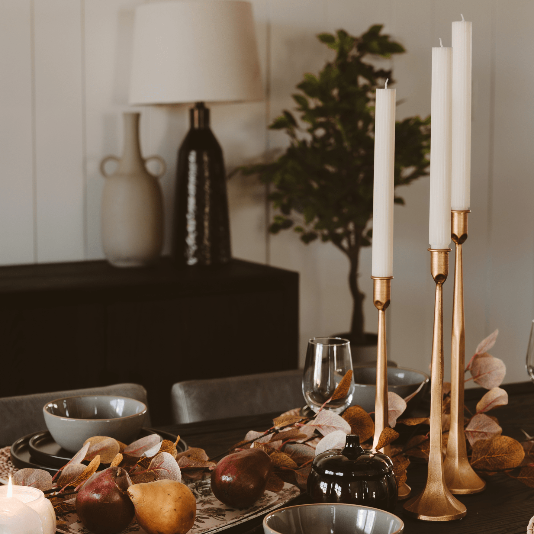 Gold Cast Iron Taper Candle Holder Set