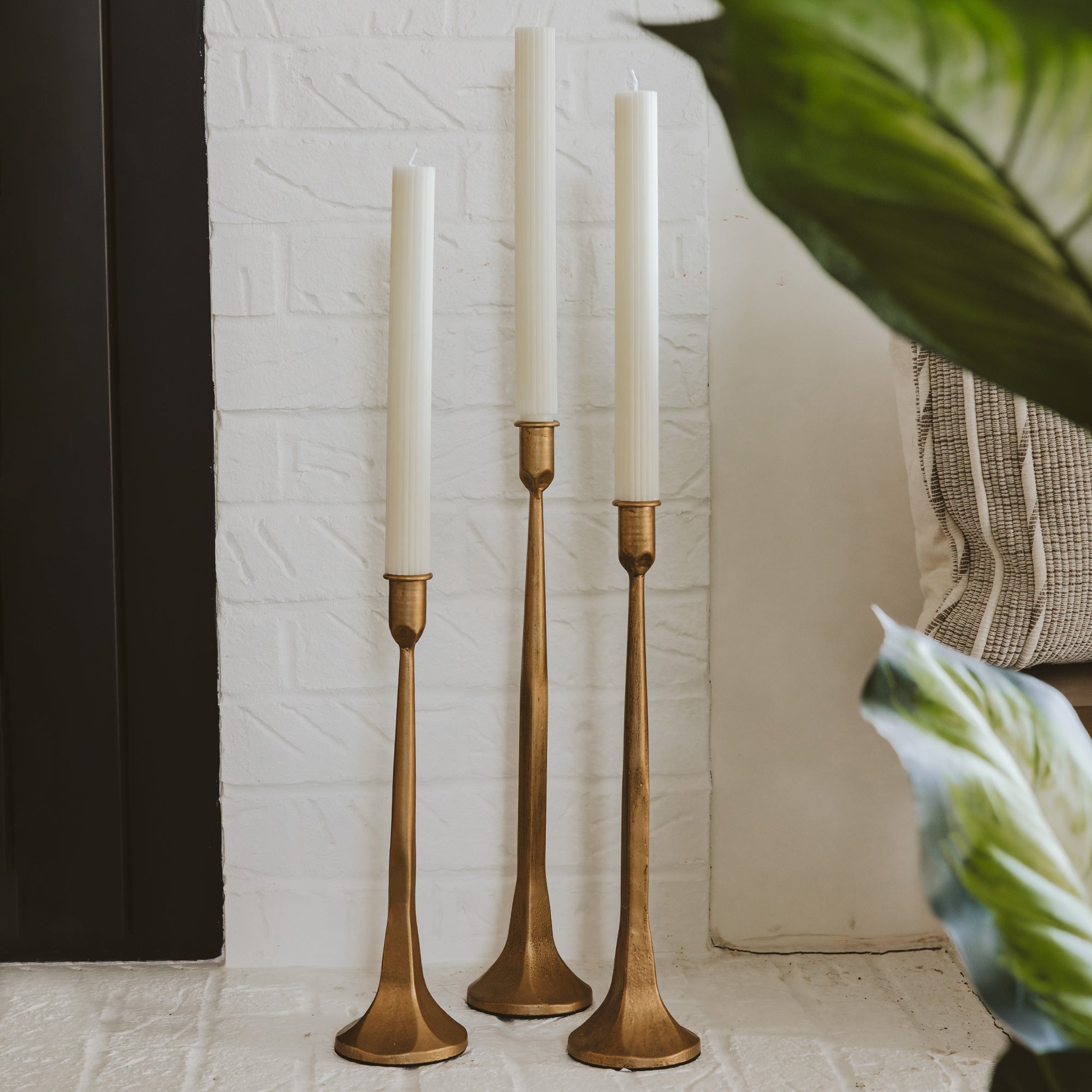 Gold Cast Iron Taper Candle Holder Set