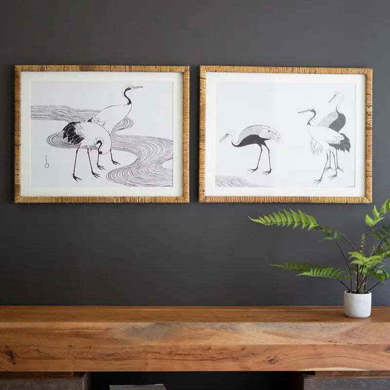 Framed Shore Bird Print Under Glass Set