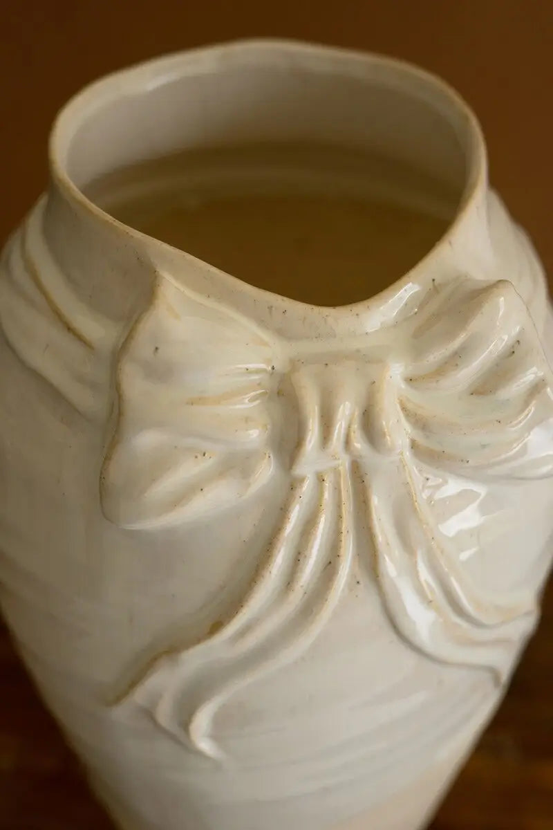 White Bow Ceramic Vase