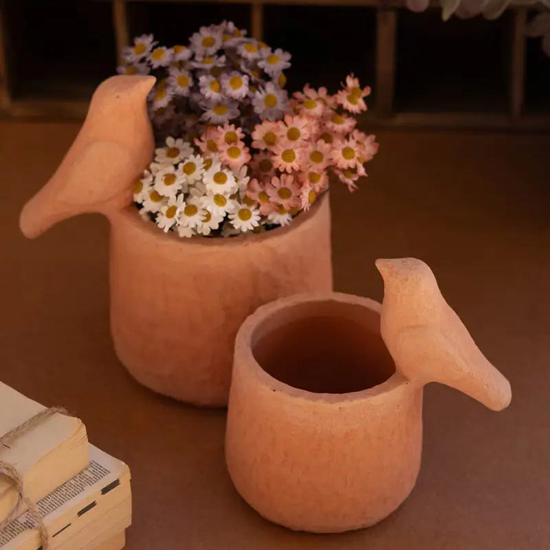 Concrete Bird Planter Set