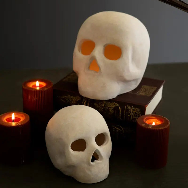 Cement Halloween Skull Luminary Set