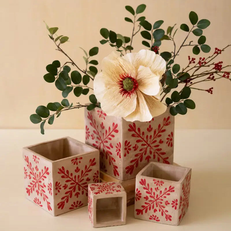 Square Cement Christmas Planter Set