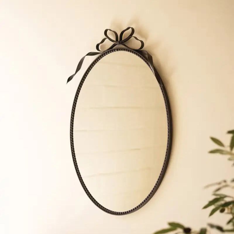 Metal Framed Bow Detail Oval Mirror