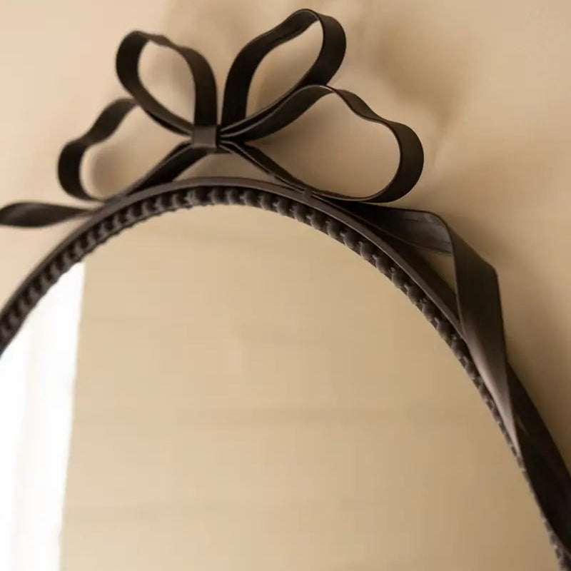 Metal Framed Bow Detail Oval Mirror