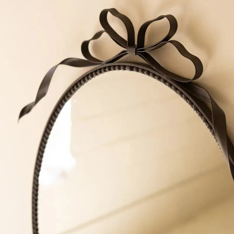 Metal Framed Bow Detail Oval Mirror