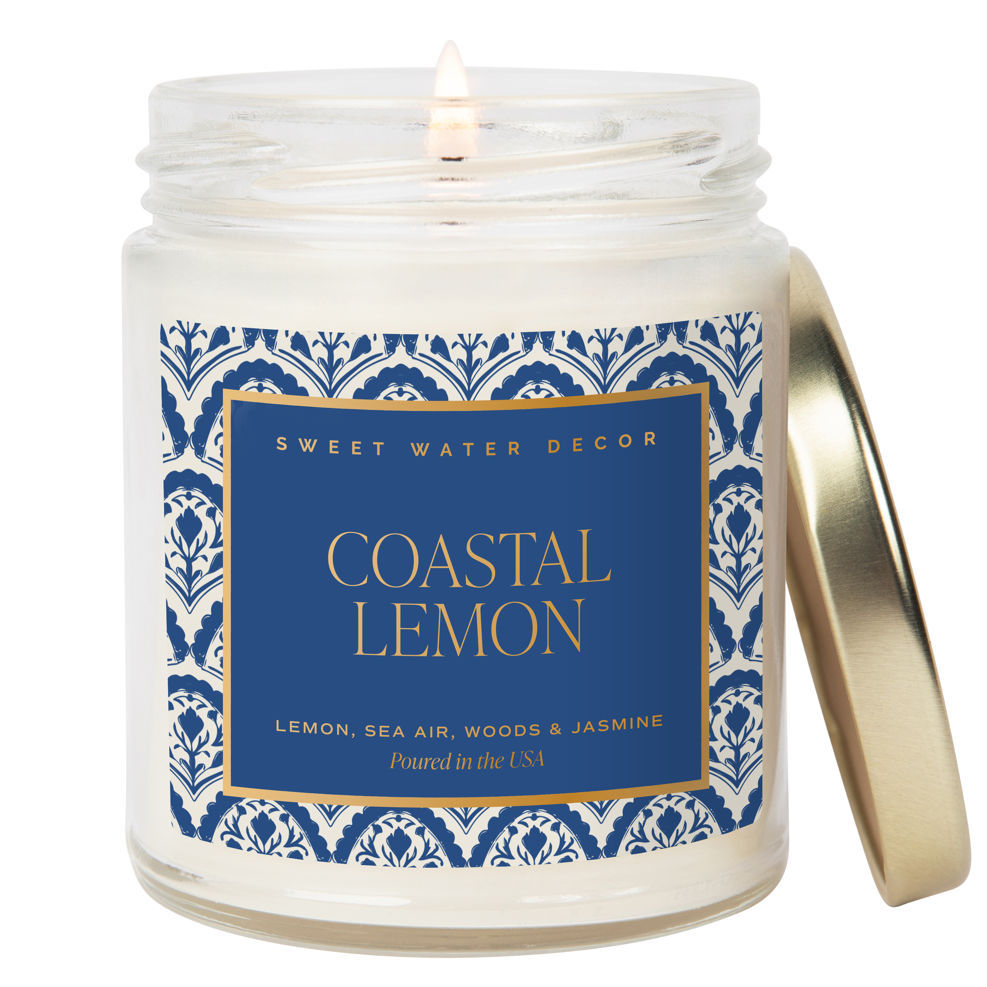 Coastal Lemon Patterned Jar Candle