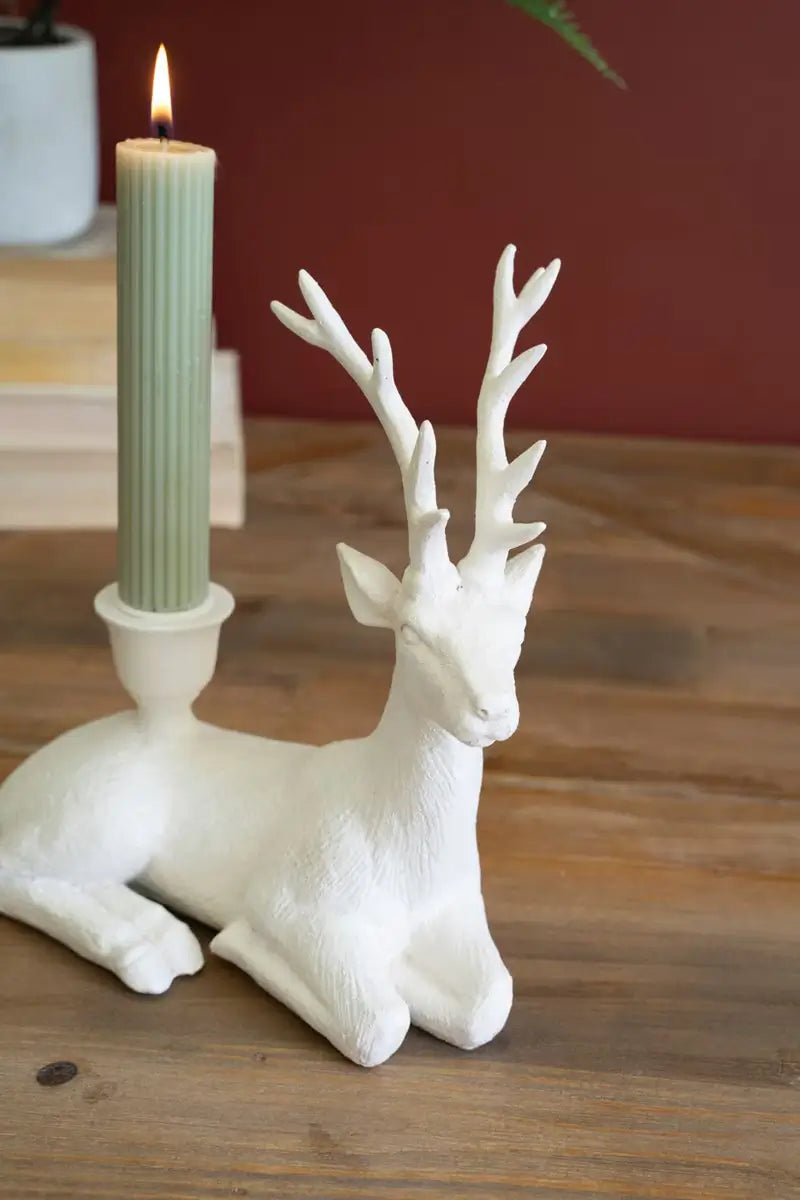 Polyresin Christmas Deer Taper Candle Holder