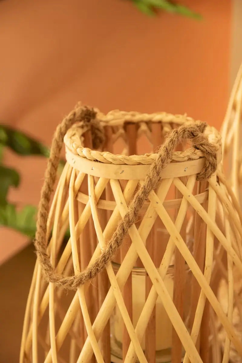 Natural Willow Lantern & Glass Insert Set