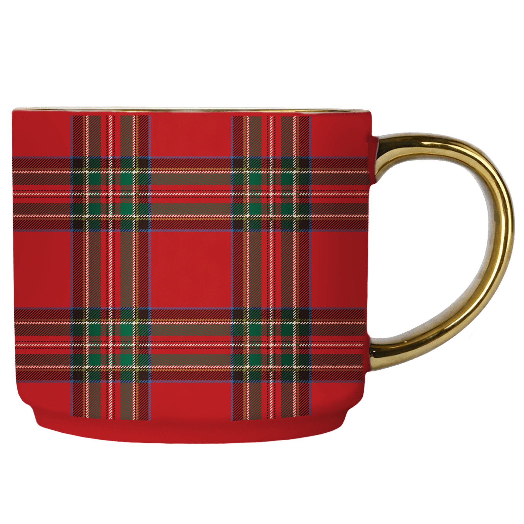 Red Plaid Gold Handle Coffee Mug
