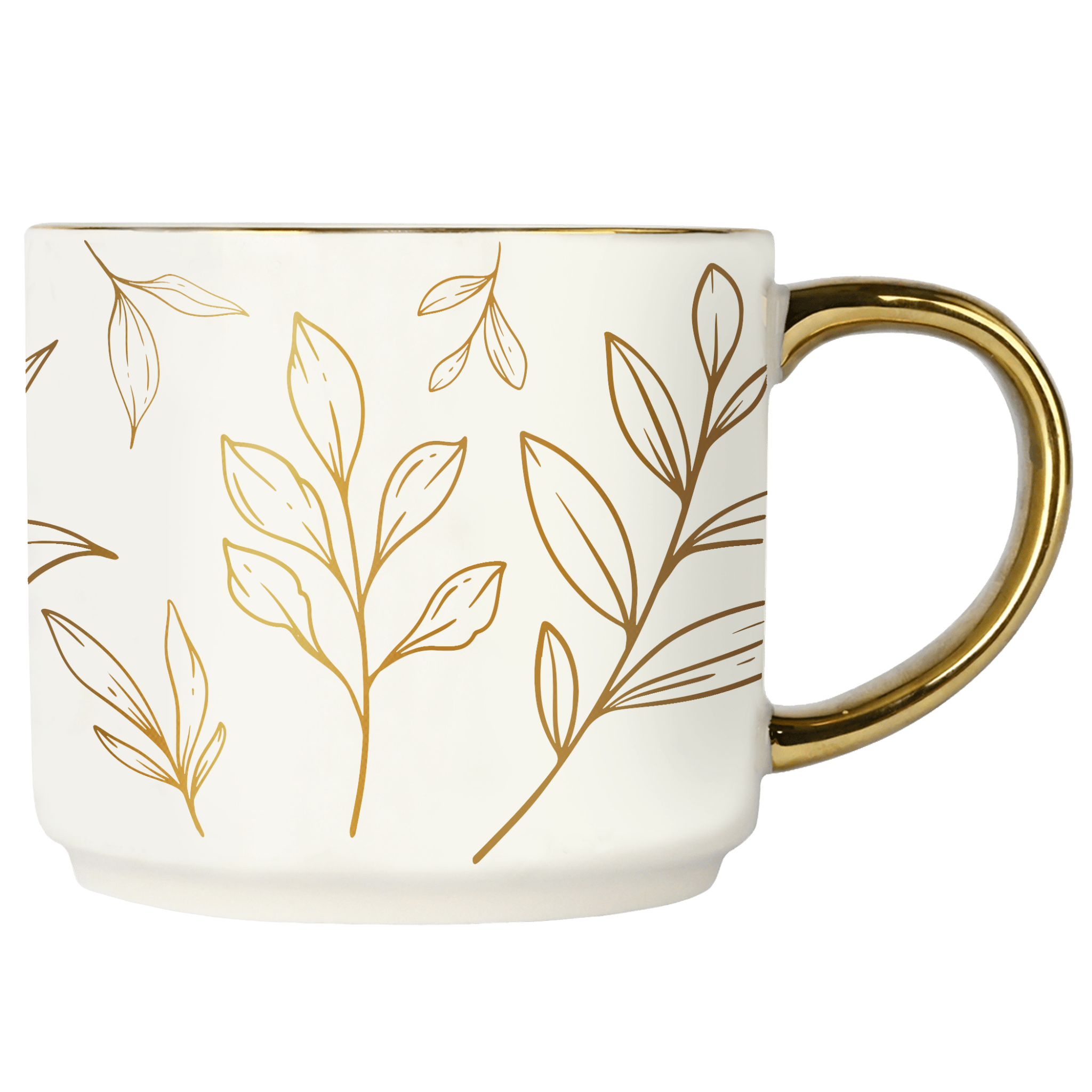 Gold Leaves Gold Handle Coffee Mug