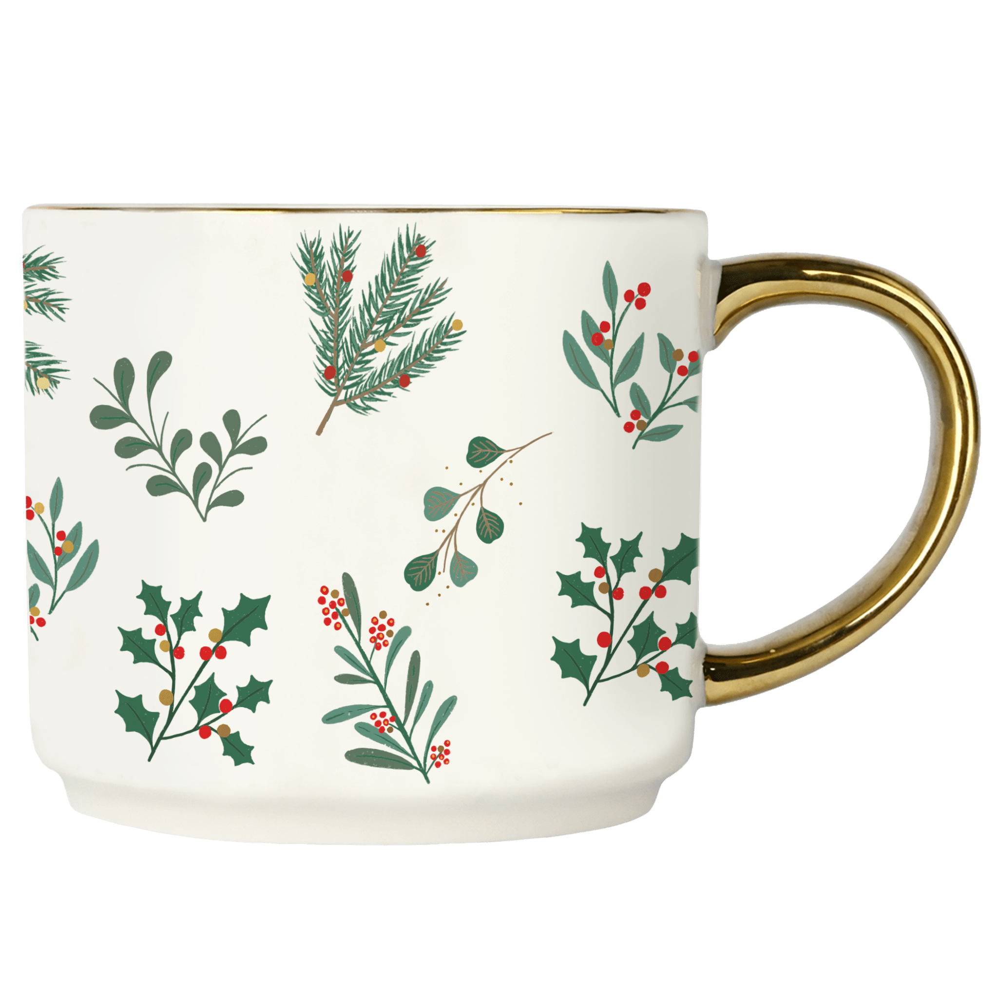 Holiday Greenery Gold Handle Coffee Mug