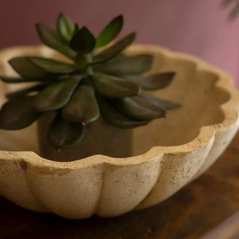 Faux Travertine Ruffled Bowl