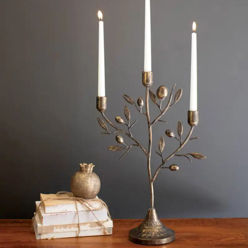 Antique Brass Fruit Tree Taper Candelabra