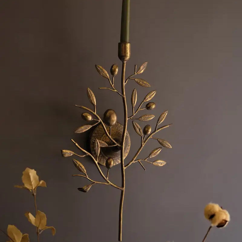 Antique Brass Fruit Tree Taper Wall Sconce