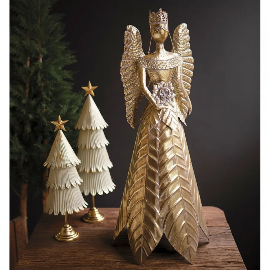 Large Antique Gold Table Top Christmas Angel